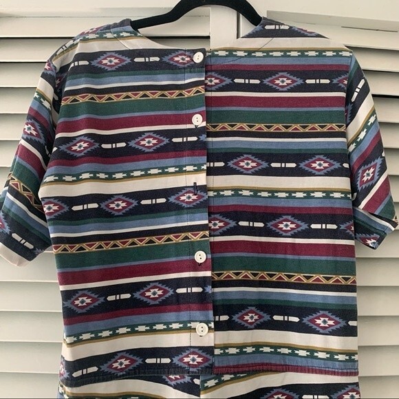 Vintage S. Roberts 80s Southwestern Flowy Boho Romper Button Back  size Medium - Picture 13 of 13